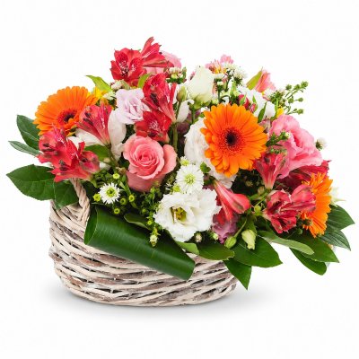 Korb mit bunten Blumen
